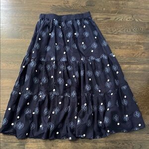 Zara Blue Midi A-Line Tiered Skirt